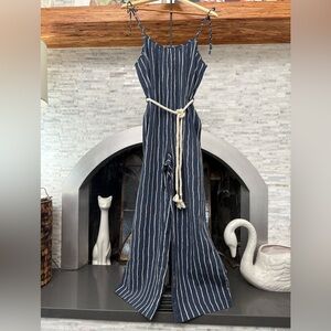 On You brand. navy blue and white striped wide-leg cami jumpsuit
